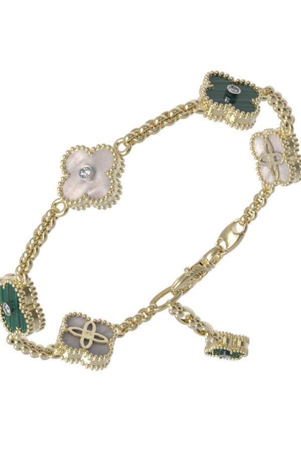 Браслет из лимонного золота c бриллиантами, малахитом и перламутром