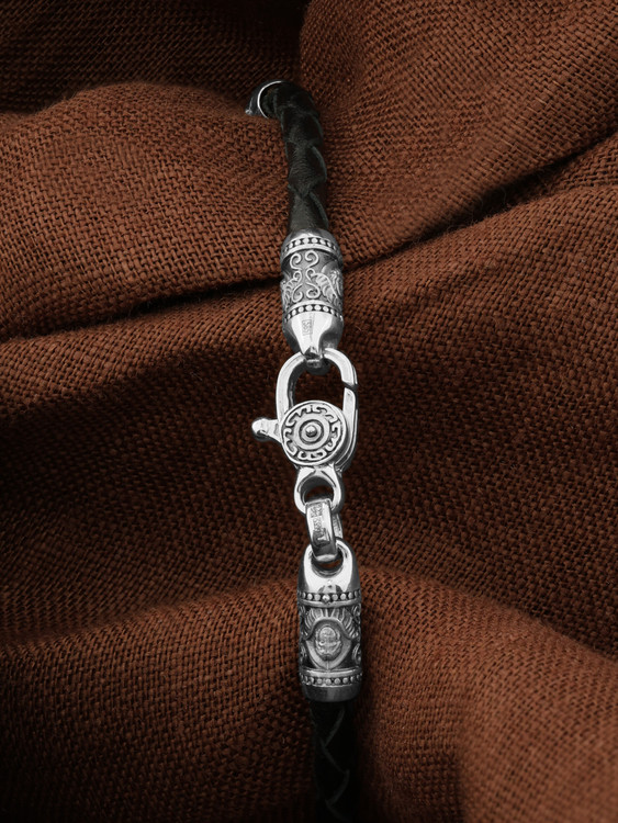 Браслет-шнурок из белого золота 585 пробы c кожаным шнурком