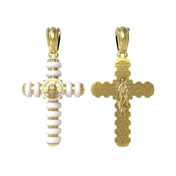 Крест из лимонного золота 585 пробы c кахолонгом