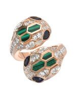 Кольцо из золота c бриллиантами, сапфиром и малахитом