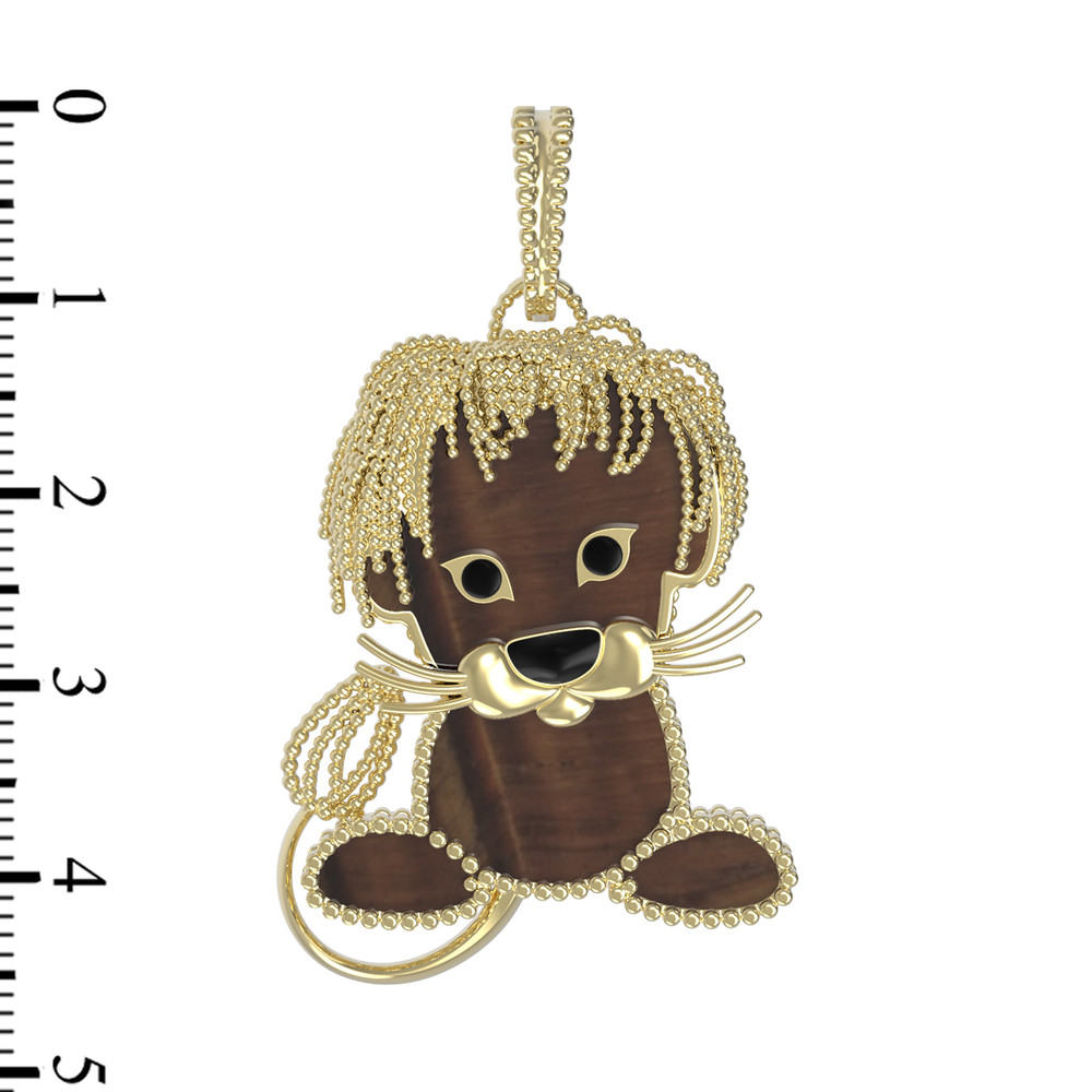 Подвеска из лимонного золота 585 пробы c эмалью и тигровым глазом