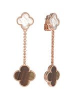 Серьги из золота c тигровым глазом и перламутром