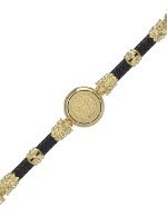 Браслет из лимонного золота c эмалью, шнурком и ониксом