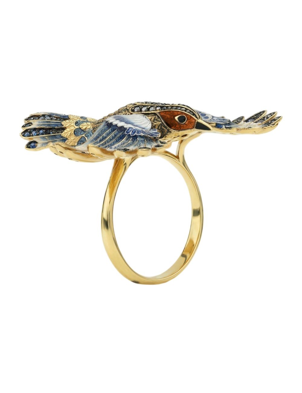 Кольцо из лимонного золота c эмалью и фианитом