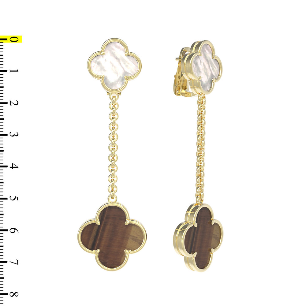 Серьги из лимонного золота 585 пробы c тигровым глазом и перламутром