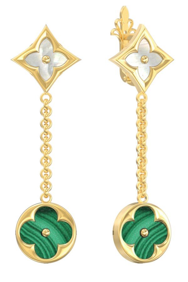 Серьги из лимонного золота c малахитом и перламутром