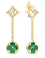 Серьги из лимонного золота c малахитом и перламутром