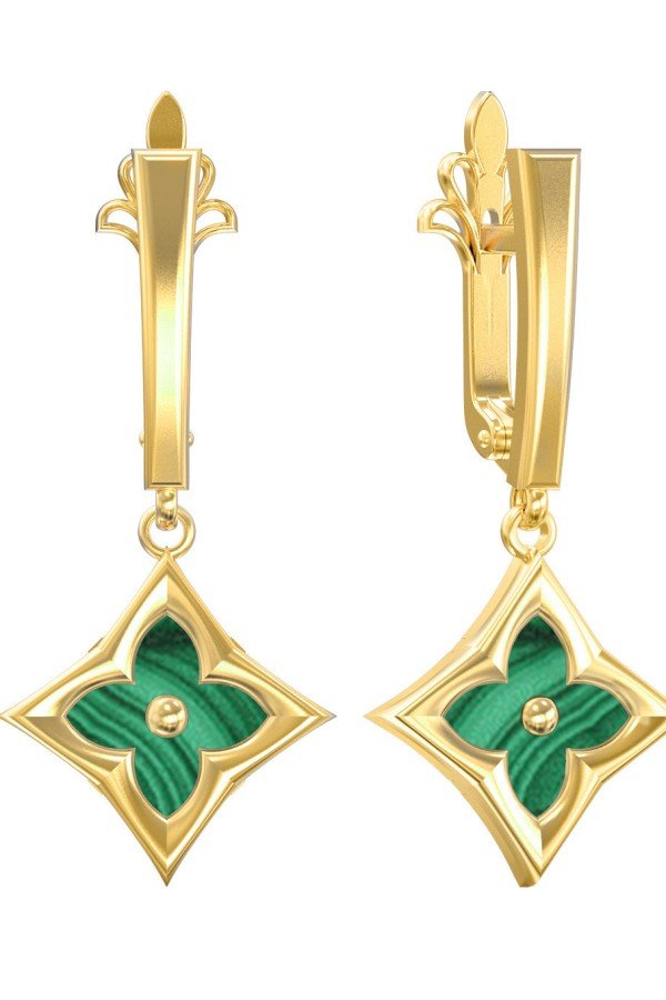 Серьги из лимонного золота c малахитом