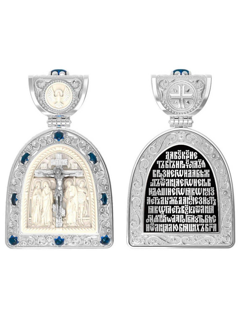 Образок из белого золота c эмалью, сапфиром и бивнем мамонта