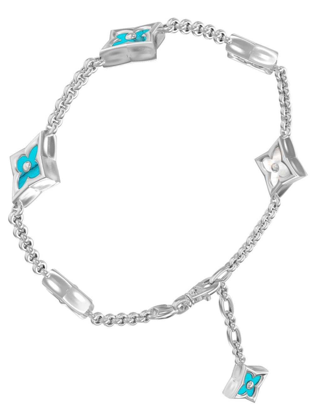 Браслет из белого золота c бирюзой и перламутром