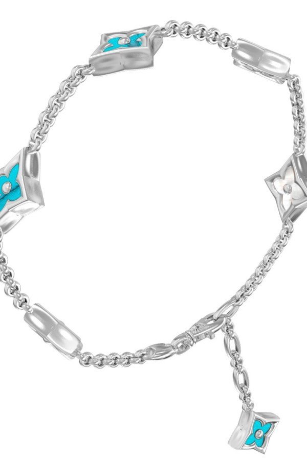 Браслет из белого золота c бирюзой и перламутром