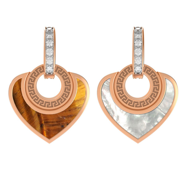 Подвеска из красного золота 585 пробы c фианитом, тигровым глазом и перламутром