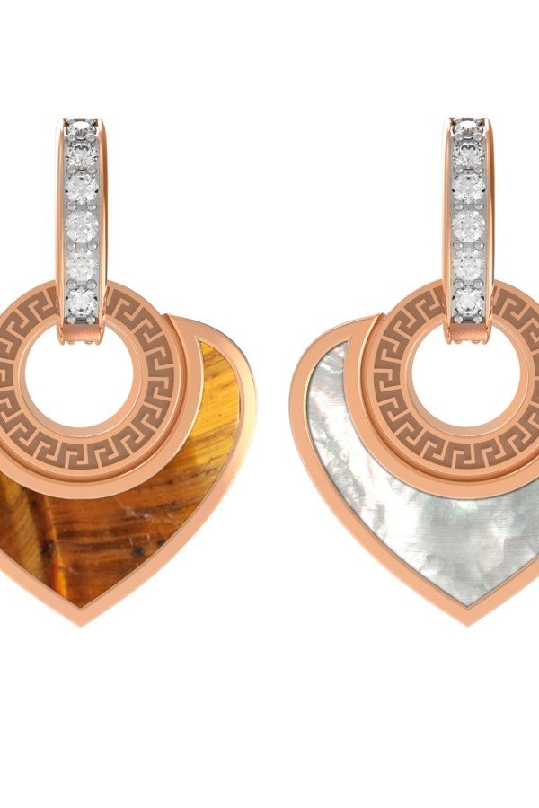 Подвеска из золота c фианитом, тигровым глазом и перламутром