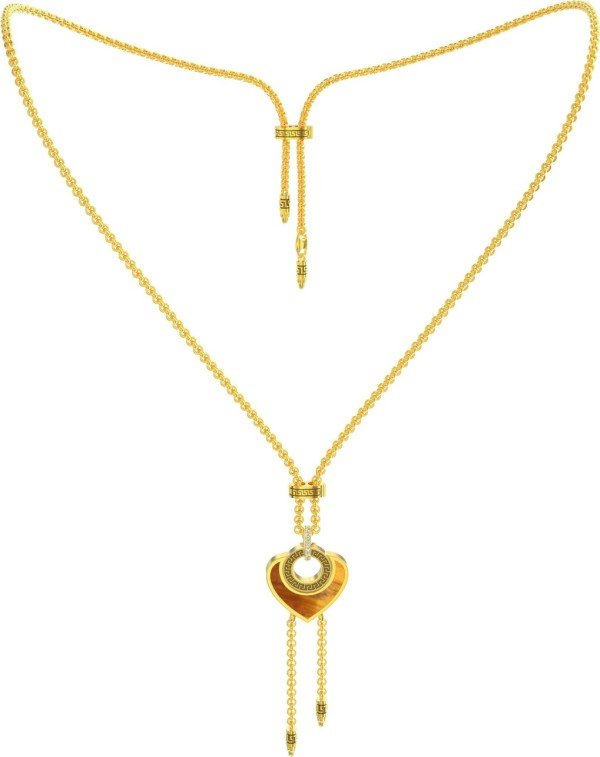 Колье из лимонного золота c фианитом, тигровым глазом и перламутром