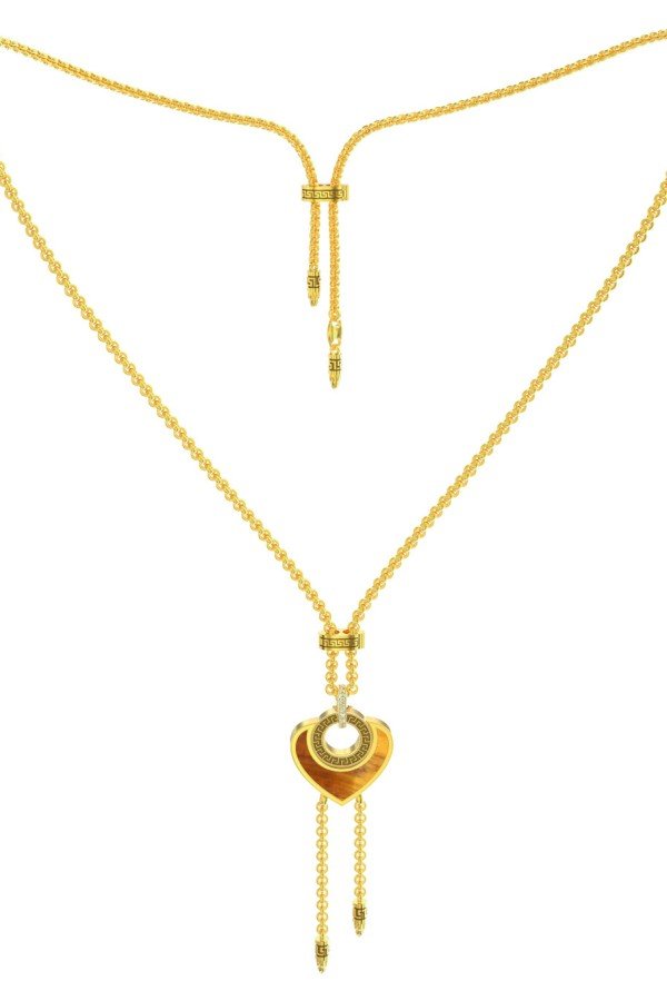 Колье из лимонного золота c фианитом, тигровым глазом и перламутром