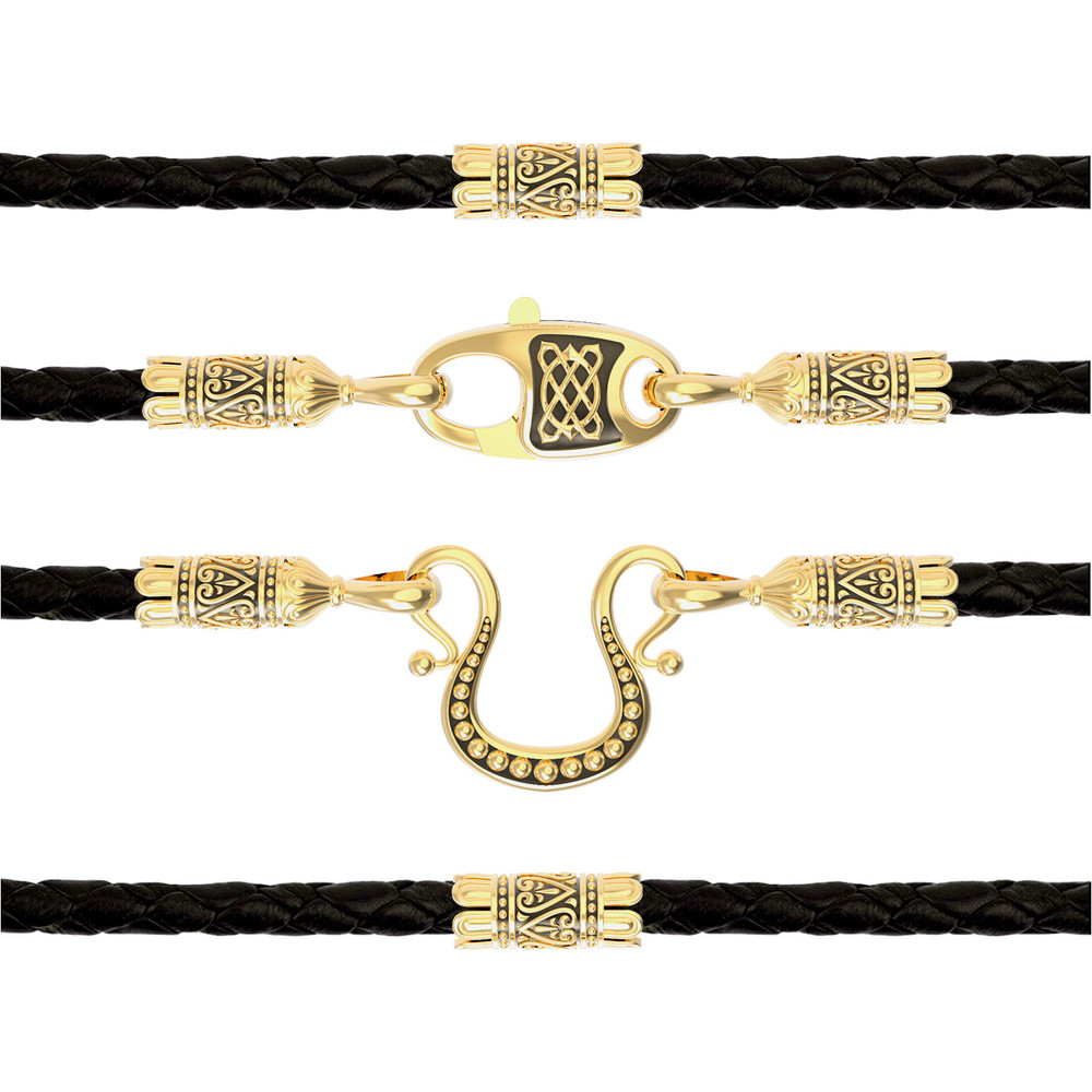 Цепь-шнурок кожа из лимонного золота 585 пробы c кожаным шнурком