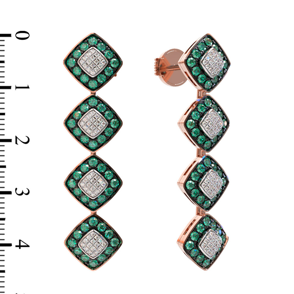 Серьги из красного золота 585 пробы c бриллиантами и изумрудом