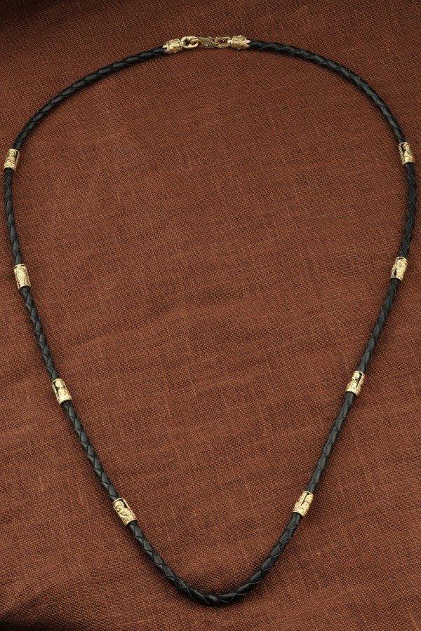 Гайтан из лимонного золота c кожаным шнурком