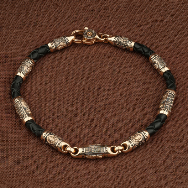 Браслет-шнурок из красного золота 585 пробы c кожаным шнурком