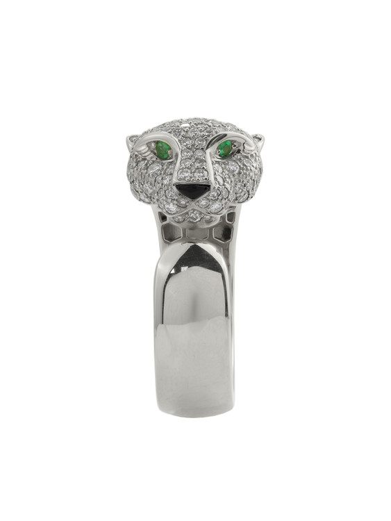 Кольцо из белого золота 585 пробы c бриллиантами, изумрудом и ониксом