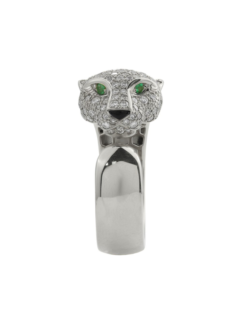 Кольцо из белого золота c бриллиантами, изумрудом и ониксом