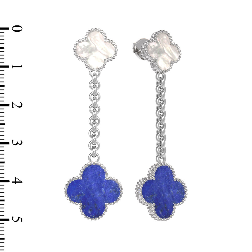 Серьги из белого золота 585 пробы c лазуритом и перламутром