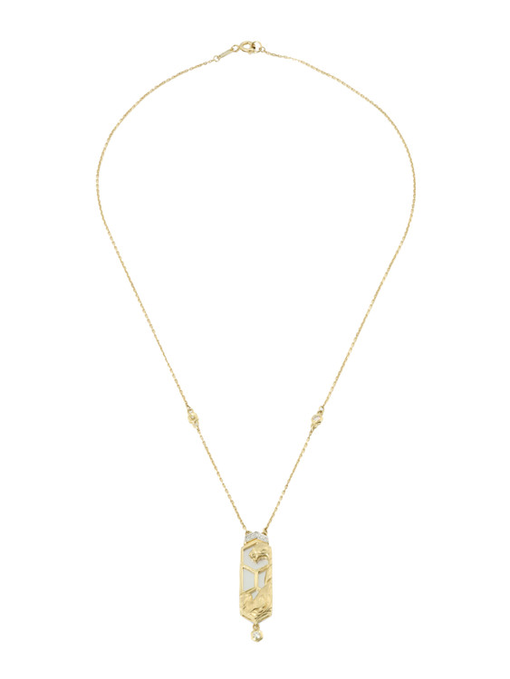 Колье из лимонного золота 585 пробы c бриллиантами и перламутром