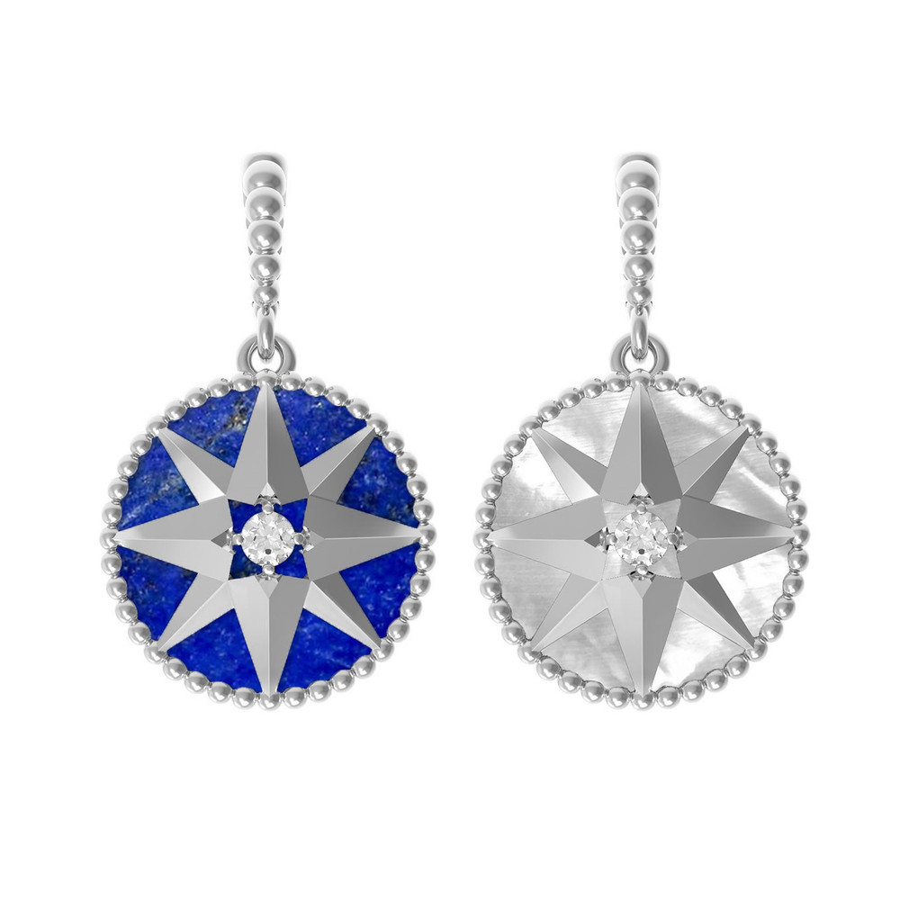 Подвеска из белого золота 585 пробы c фианитом, лазуритом и перламутром