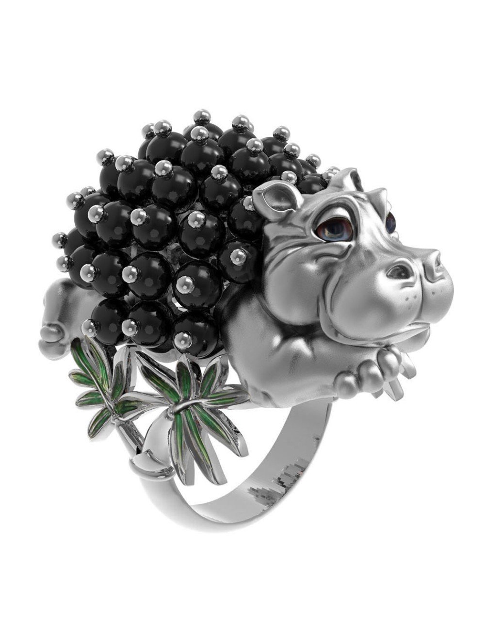 Кольцо из белого золота c эмалью и ониксом