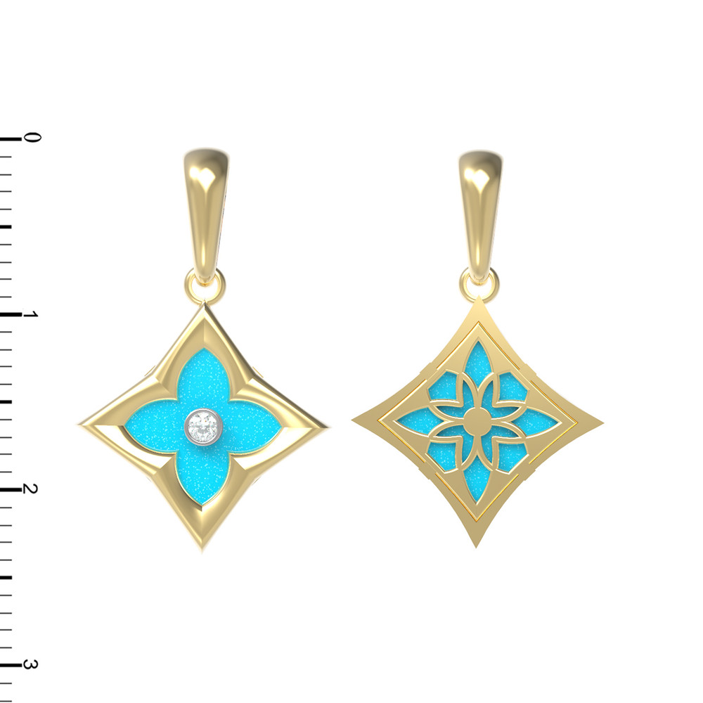 Подвеска из лимонного золота 585 пробы c бриллиантами и бирюзой