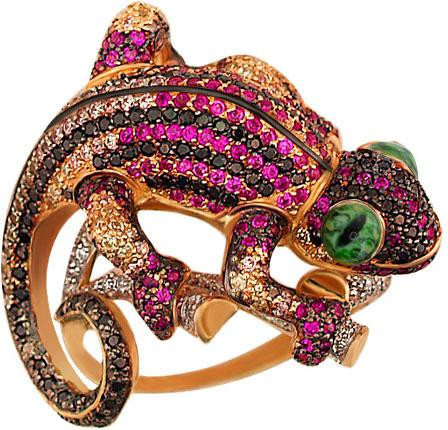 Кольцо из красного золота 585 пробы c эмалью и фианитом