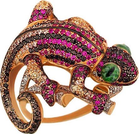 Кольцо из золота c эмалью и фианитом