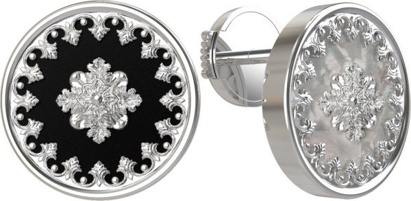 Серьги из белого золота c ониксом и перламутром