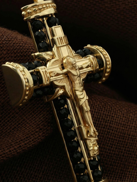 Крест из лимонного золота 585 пробы c ониксом