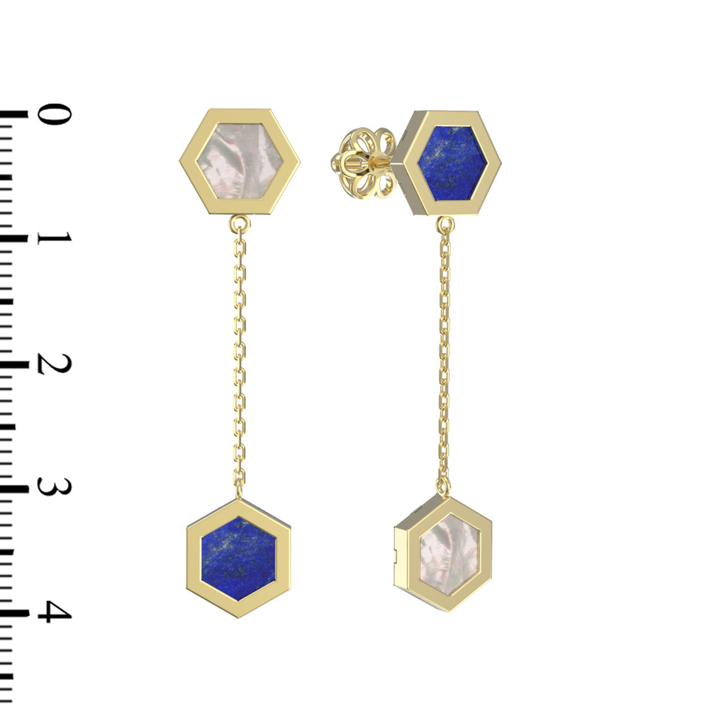 Серьги из лимонного золота 585 пробы c лазуритом и перламутром