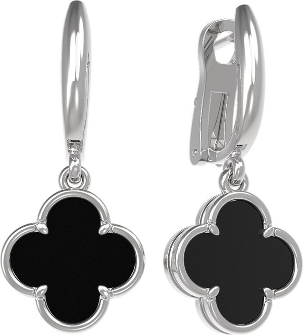 Серьги из белого золота 585 пробы c ониксом