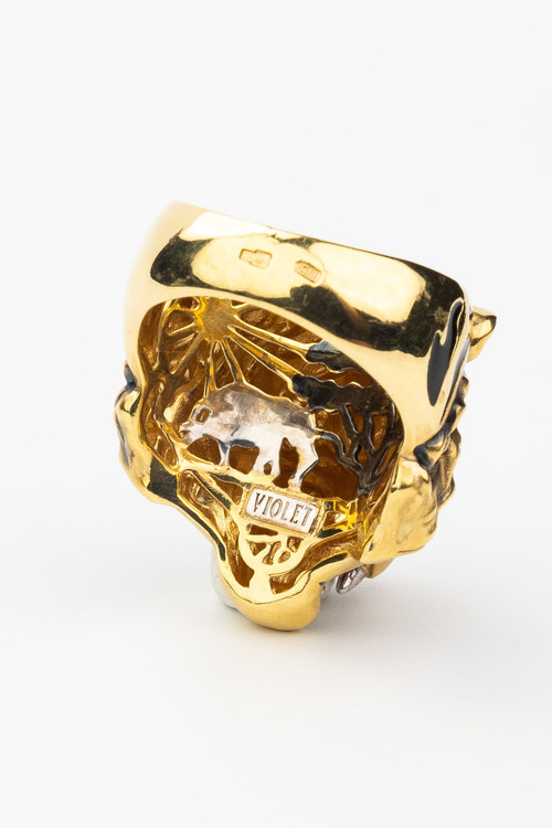 Кольцо из лимонного золота 585 пробы c эмалью