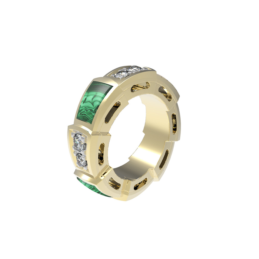 Подвеска из лимонного золота 585 пробы c бриллиантами и малахитом