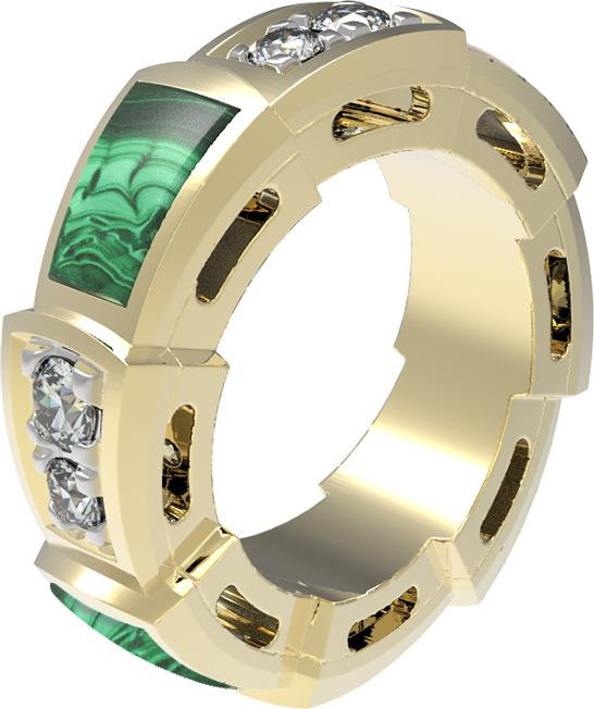 Подвеска из лимонного золота 585 пробы c бриллиантами и малахитом