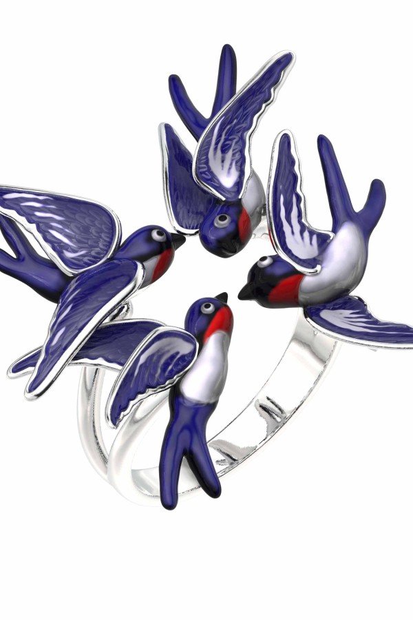 Кольцо из белого золота c эмалью