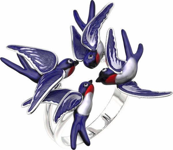 Кольцо из белого золота 585 пробы c эмалью