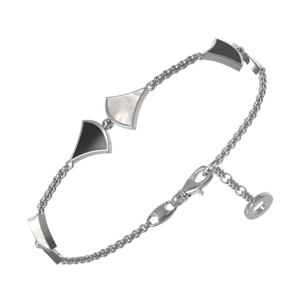 Браслет из белого золота 585 пробы c ониксом и перламутром