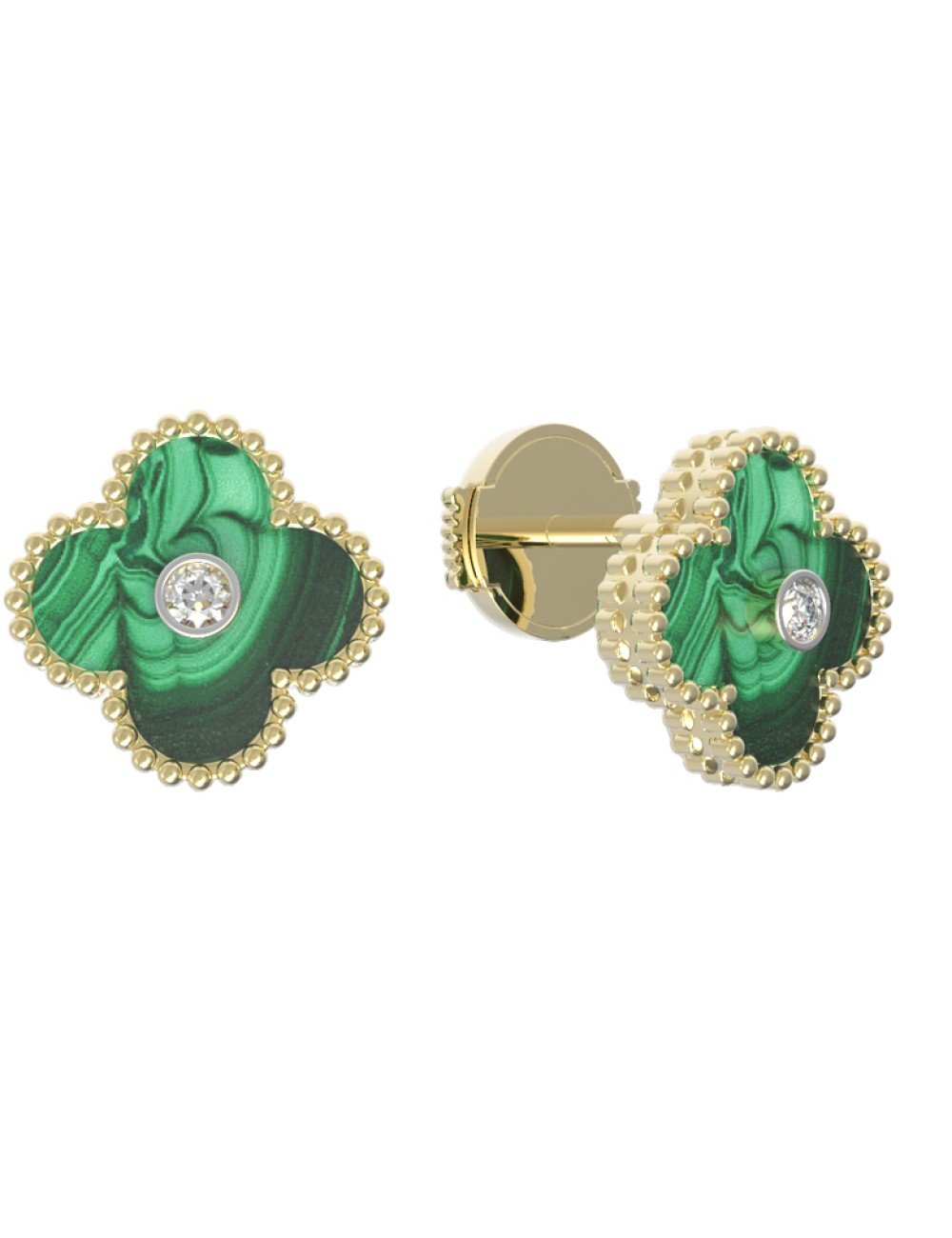 Серьги из лимонного золота c бриллиантами и малахитом