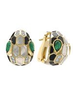 Серьги из лимонного золота c бриллиантами, рубином, ониксом, малахитом и перламутром