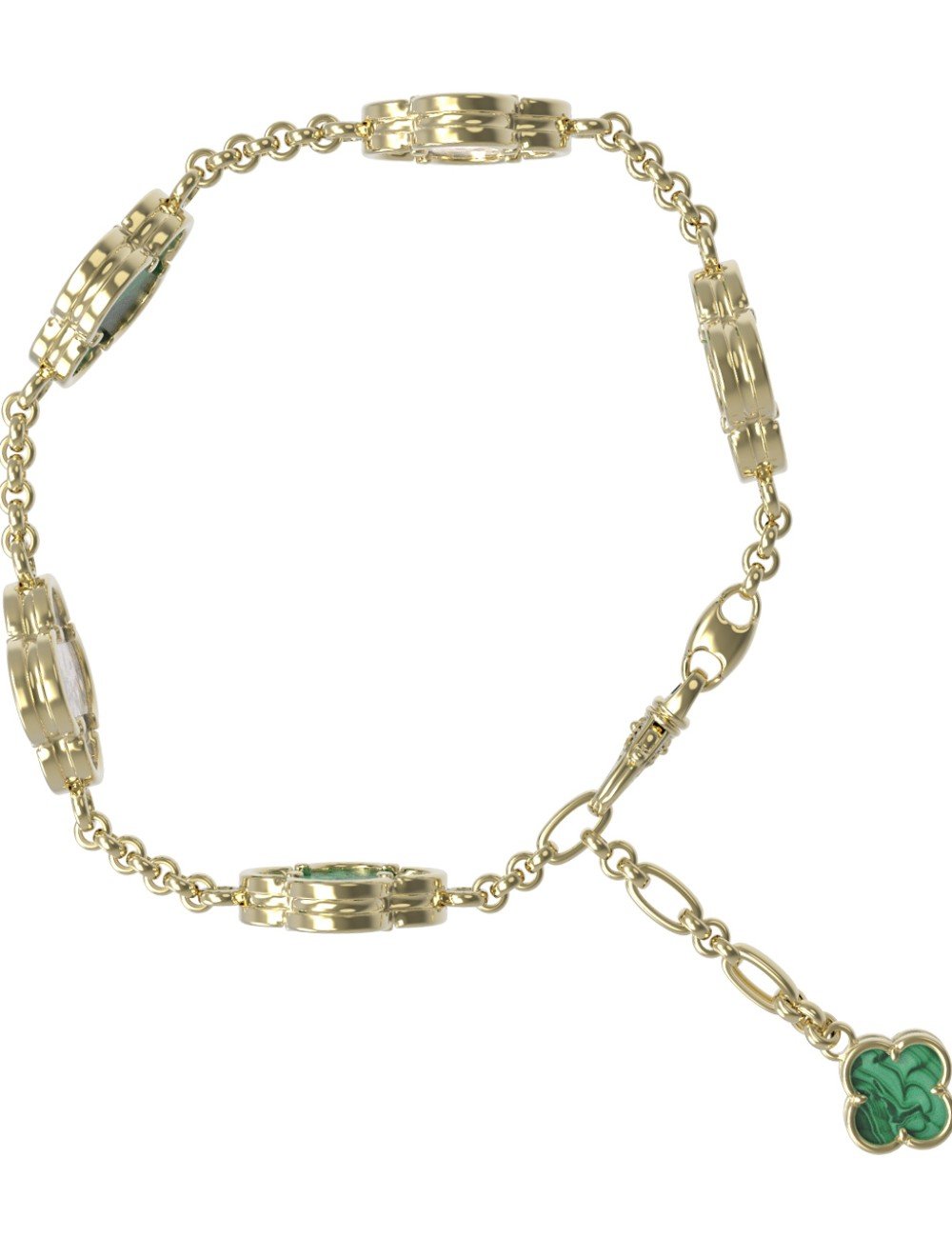 Браслет из лимонного золота c малахитом и перламутром