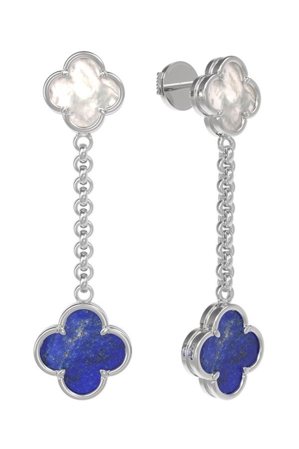 Серьги из белого золота c лазуритом и перламутром