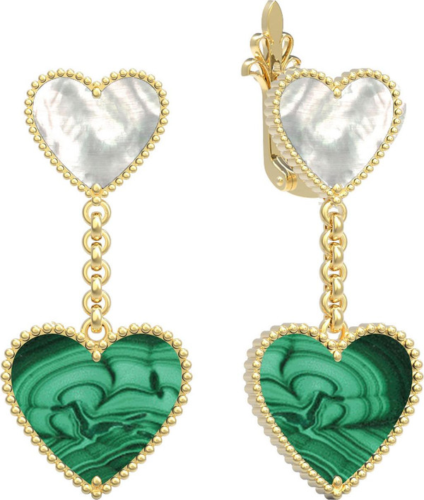 Серьги из лимонного золота 585 пробы c малахитом и перламутром