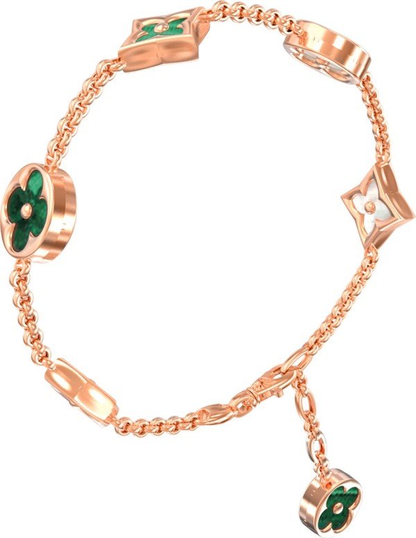 Браслет из золота c малахитом и перламутром