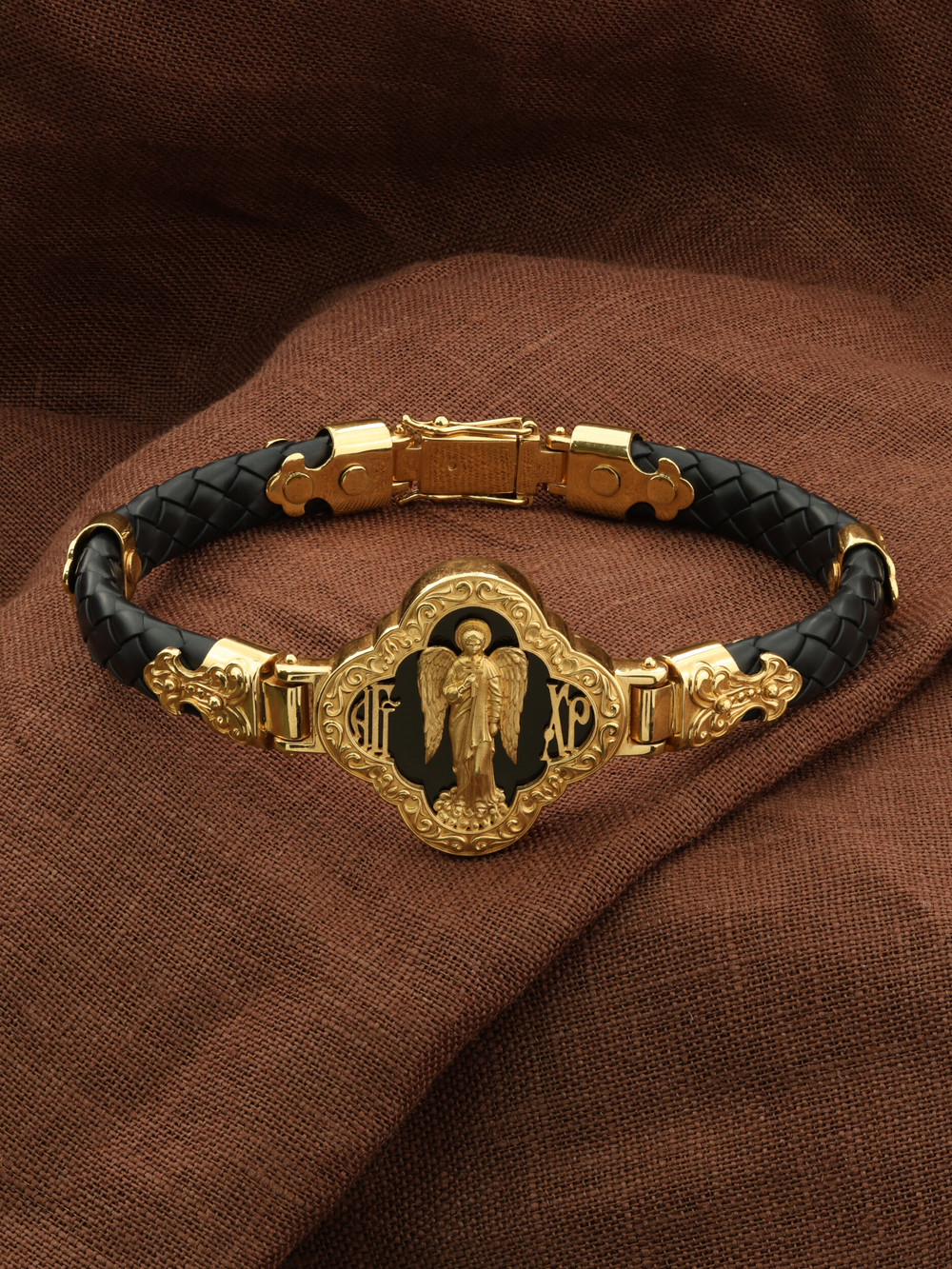 Браслет из лимонного золота 585 пробы c шнурком и ониксом