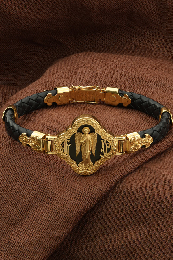 Браслет из лимонного золота 585 пробы c шнурком и ониксом